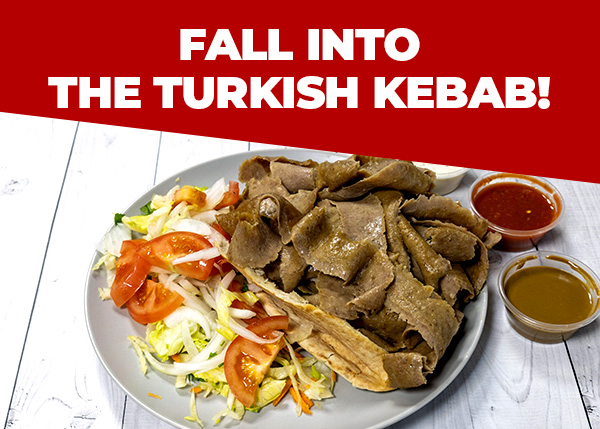 Livi Express Doner kebab meat in pita bread with fresh salad and dipping sauces in Livingston.